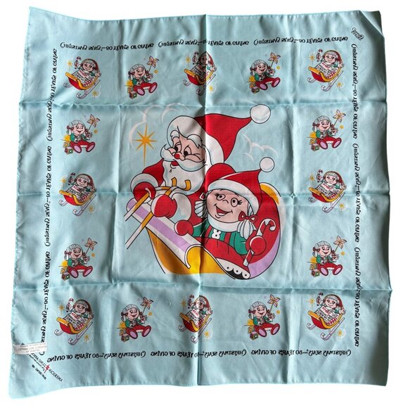 Vtg 80s American Lung Association ALA Christmas Seals SANTA Bandana Scarf Blue - Picture 4 of 9